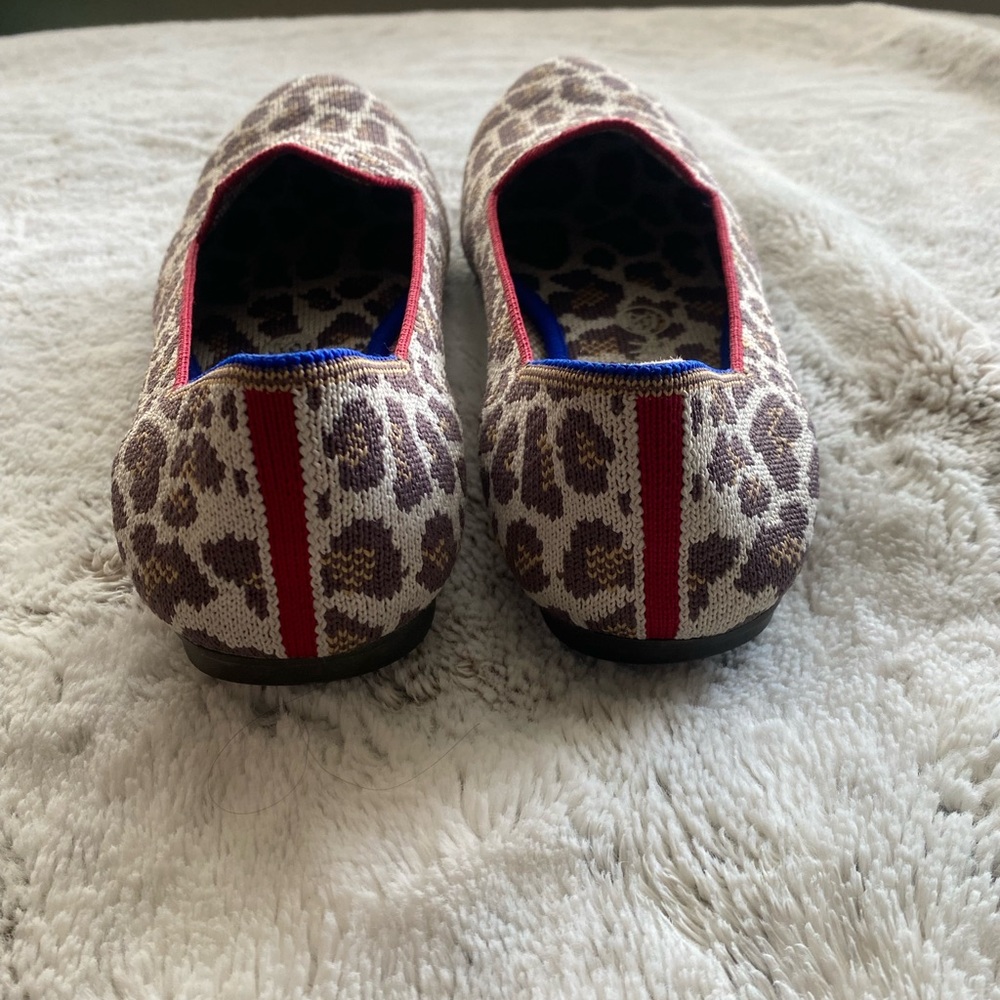 Rothy's Mocha Spot Pattern Flats with Red and Blue Accents - Picture 3 of 8